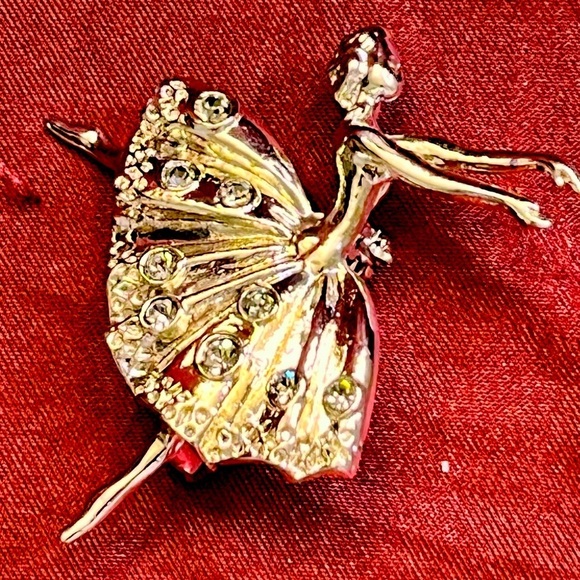 Pickboy Ballerina Brooch Pin Bling Rhinestones Black Velvet Box Dance Recital - Picture 1 of 12